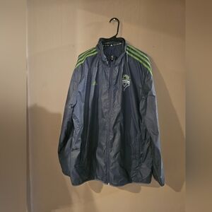 Adidas Seattle Sounders Men's Windbreaker in Gray with Green Stripes